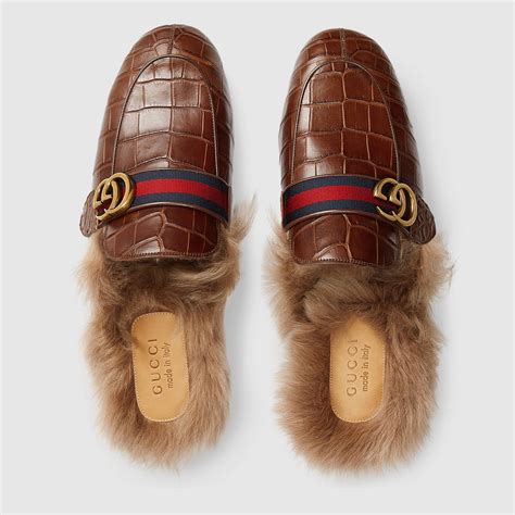 gucci fur slippers pink|gucci crocodile slippers.